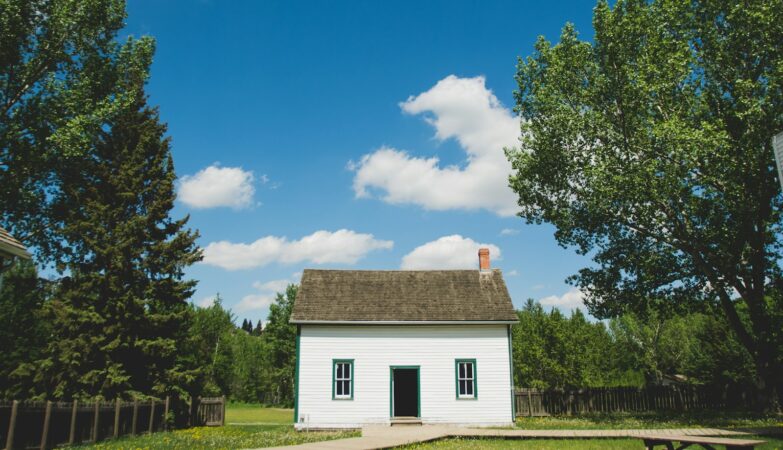 white wooden house between trees